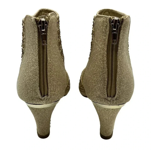 Pierre Dumas Womens 9M Gold Peep Toe Anklet Booties Rhinestones Zipper Closure - Picture 9 of 16